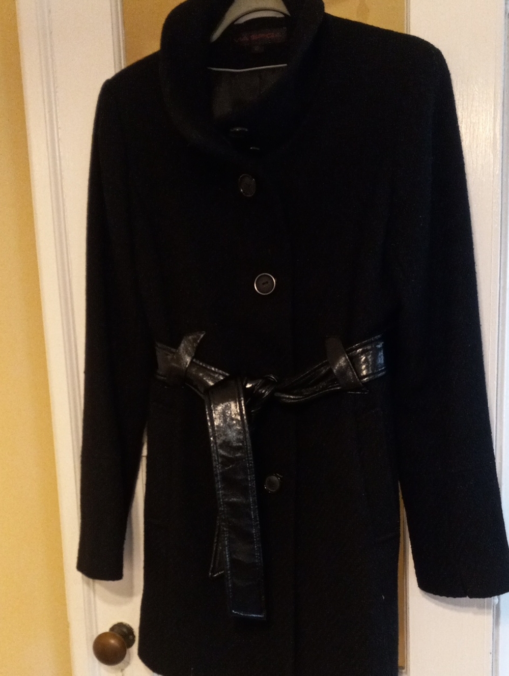 Via Spiga Black Belted Wool Blend Coat